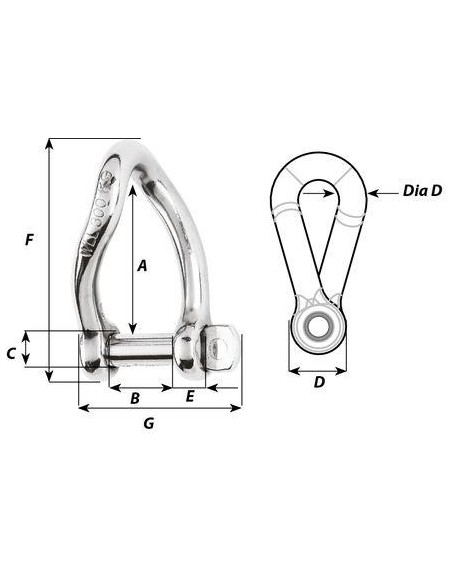 Wichard Gedraaide D-sluiting RVS 8 mm | Shipsworld
