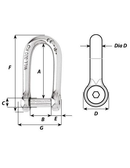 Wichard D-sluiting lang RVS 6 mm | Shipsworld