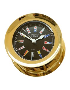 Atlantis - Quartz Klok Seinvlaggen - Zwarte Wijzerplaat - Messing - 138 mm