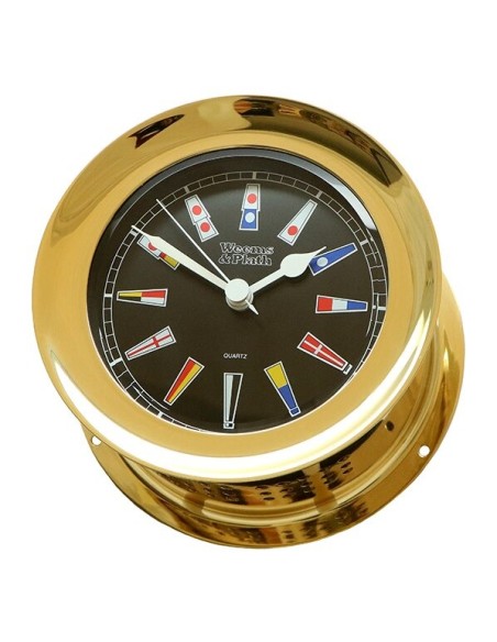 Atlantis - Quartz Klok Seinvlaggen - Zwarte Wijzerplaat - Messing - 138 mm