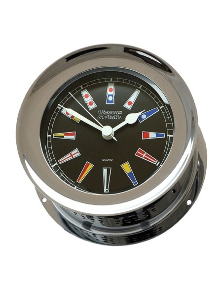 Atlantis - Quartz Klok Seinvlaggen - Zwarte Wijzerplaat - Verchroomd - 138 mm