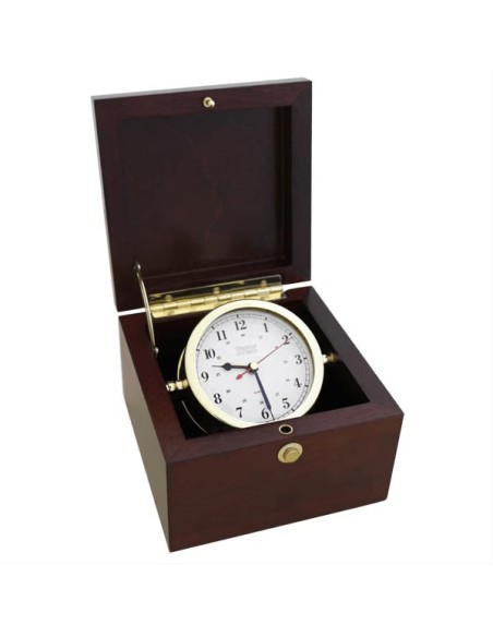 Square Box Alarmklok - Messing - In Mahonie Kist
