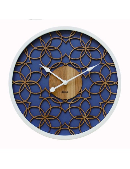 Hermle wandklok met houten bloemmotief – blauw