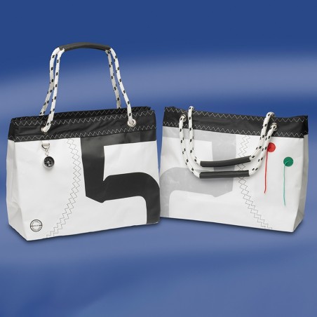 Zeildoek Boodschappentas - Handvaten Van Touw - Sea Wave - Zwart - Trend Marine