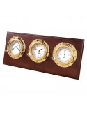 Porthole - Weerstation - Quartz Klok / Barometer / Thermometer / Hygrometer - Arabisch - Koper - Hardhout