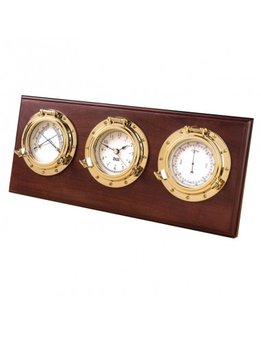 Porthole - Weerstation - Quartz Klok / Barometer / Thermometer / Hygrometer - Arabisch - Koper - Hardhout - Weems & Plath - S...