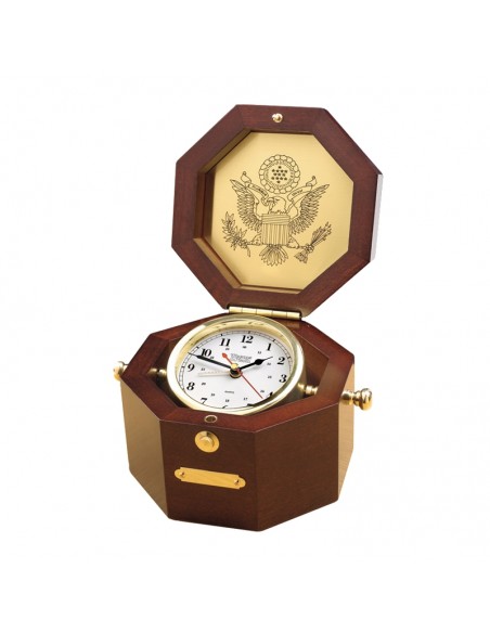 Quartz Klok In Houten Box - Arabisch - Alarm - Messing - Hardhout - Weems & Plath
