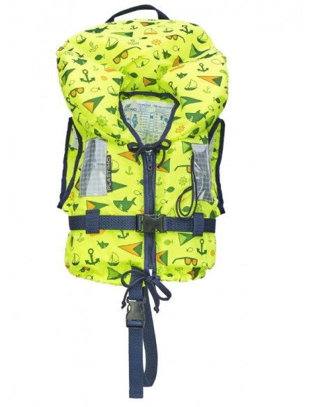 Kinderreddingsvest Typhoon 100N geel motief 3-10 kg - On-Deck