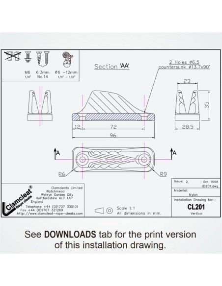 Clamcleat Vertical 6-12 mm Zwart | Shipsworld