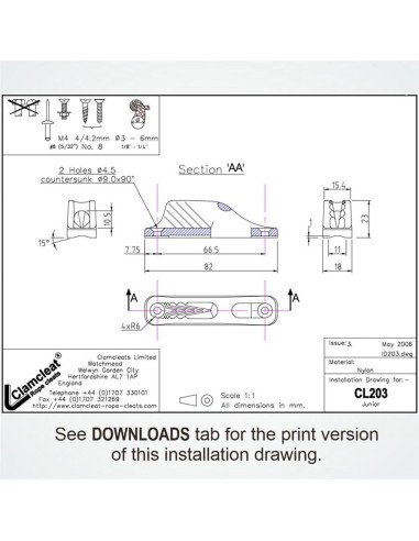 Clamcleat Junior Zwart 3-6 mm | Shipsworld