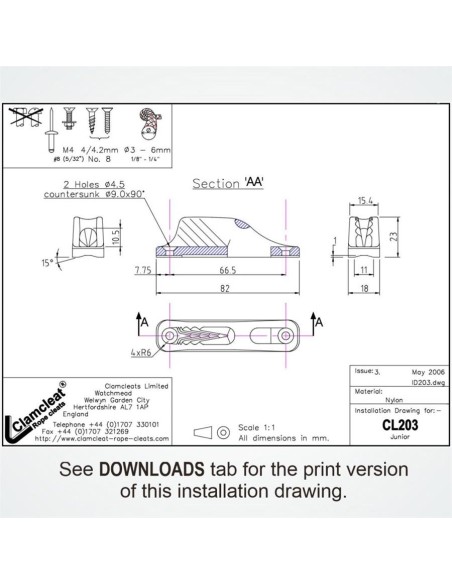 Clamcleat Junior Zwart 3-6 mm | Shipsworld