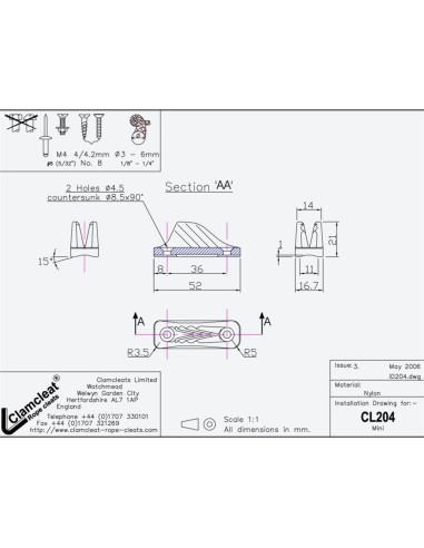 Clamcleat Mini Zwart 3-6 mm | Shipsworld