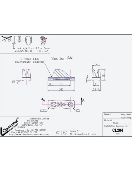 Clamcleat Mini Zwart 3-6 mm | Shipsworld