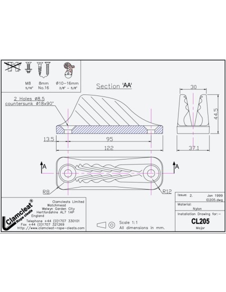 Clamcleat Major 10-16 mm Zwart | Shipsworld