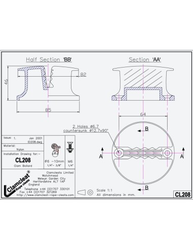 Clam-Bollard 6-10 mm zwart | Shipsworld