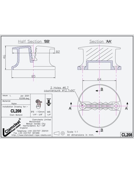 Clam-Bollard 6-10 mm zwart | Shipsworld