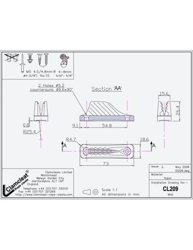 Clamcleat Midi 4-8 mm Zwart | Shipsworld
