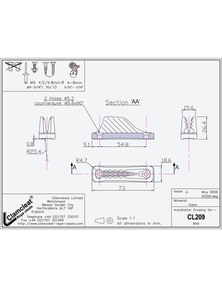 Clamcleat Midi 4-8 mm Zwart | Shipsworld