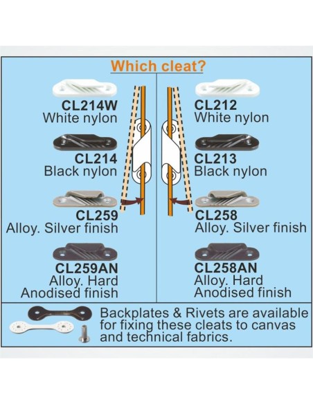 Clamcleat Leech Line Cleat 2-12 mm set | Shipsworld