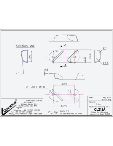Clamcleat Nylon Shield voor CL212 | Shipsworld