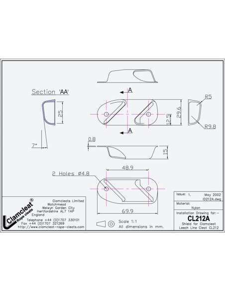 Clamcleat Nylon Shield voor CL212 | Shipsworld