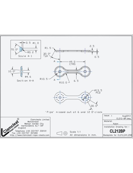 Clamcleat Achterplaat Wit voor CL212/214 | Shipsworld