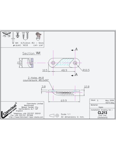 Clamcleat Fine Line Stuurboord Zwart | Shipsworld
