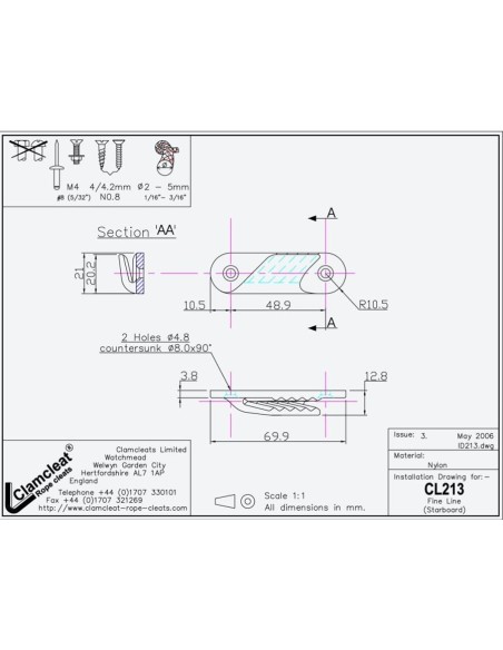 Clamcleat Fine Line Stuurboord Zwart | Shipsworld