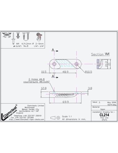 Clamcleat Fine Line bakboord 2-5 mm zwart | Shipsworld