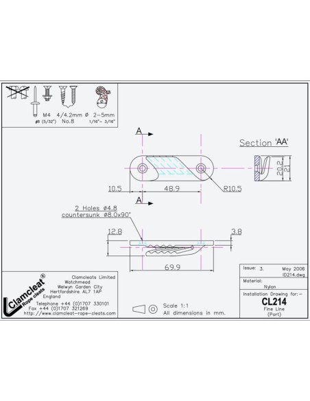 Clamcleat Fine Line bakboord 2-5 mm zwart | Shipsworld