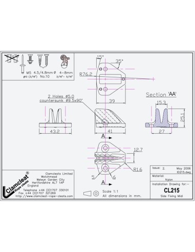 Clamcleat Side-Fixing Midi 4-8 mm zwart | Shipsworld