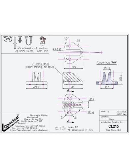 Clamcleat Side-Fixing Midi 4-8 mm zwart | Shipsworld