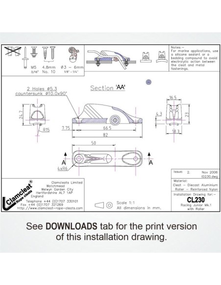 Clamcleat MK1 met onder rol 3-6 mm | Shipsworld