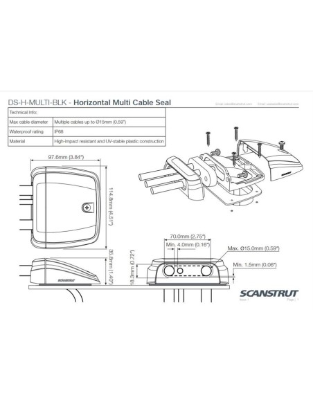 Scanstrut Dekdoorvoer Horizontaal Zwart | Shipsworld