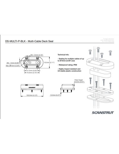 Scanstrut Dekdoorvoer Zwart tot 15 mm | Shipsworld