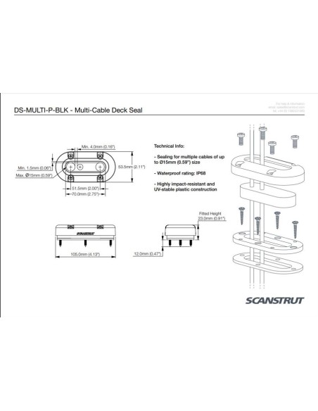 Scanstrut Dekdoorvoer Zwart tot 15 mm | Shipsworld