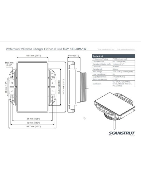 Scanstrut ROKK 3 Coil Hidden 15W oplader | Shipsworld