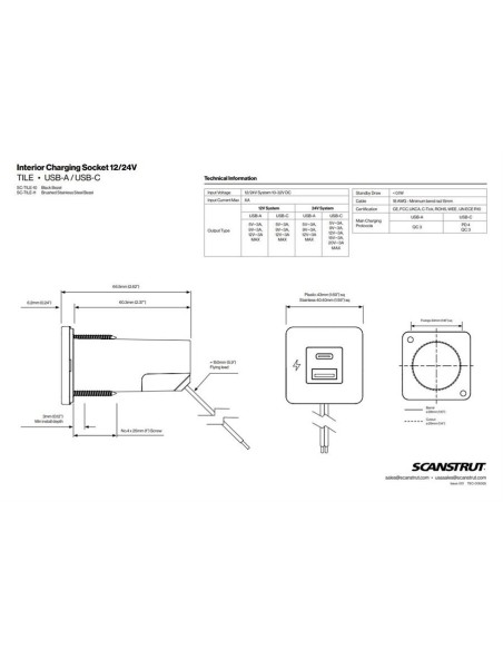 Scanstrut TILE USB-A / USB-C RVS 12/24V | Shipsworld