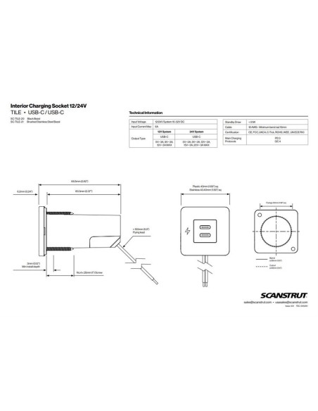 Scanstrut TILE USB-C Oplaadcontactdoos Zwart | Shipsworld
