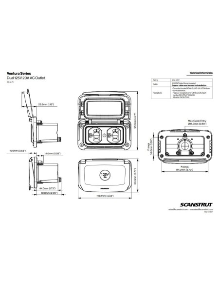 Scanstrut Ventura 125V 20A Contactdoos | Shipsworld